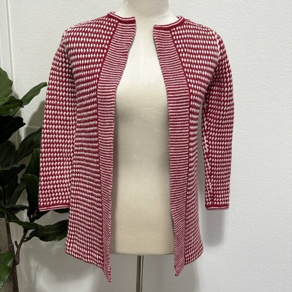 Talbots Petite Womens 100% Pure Merino Wool 3/4 Sleeve Knit Open Cardigan S* Red - Picture 1 of 8